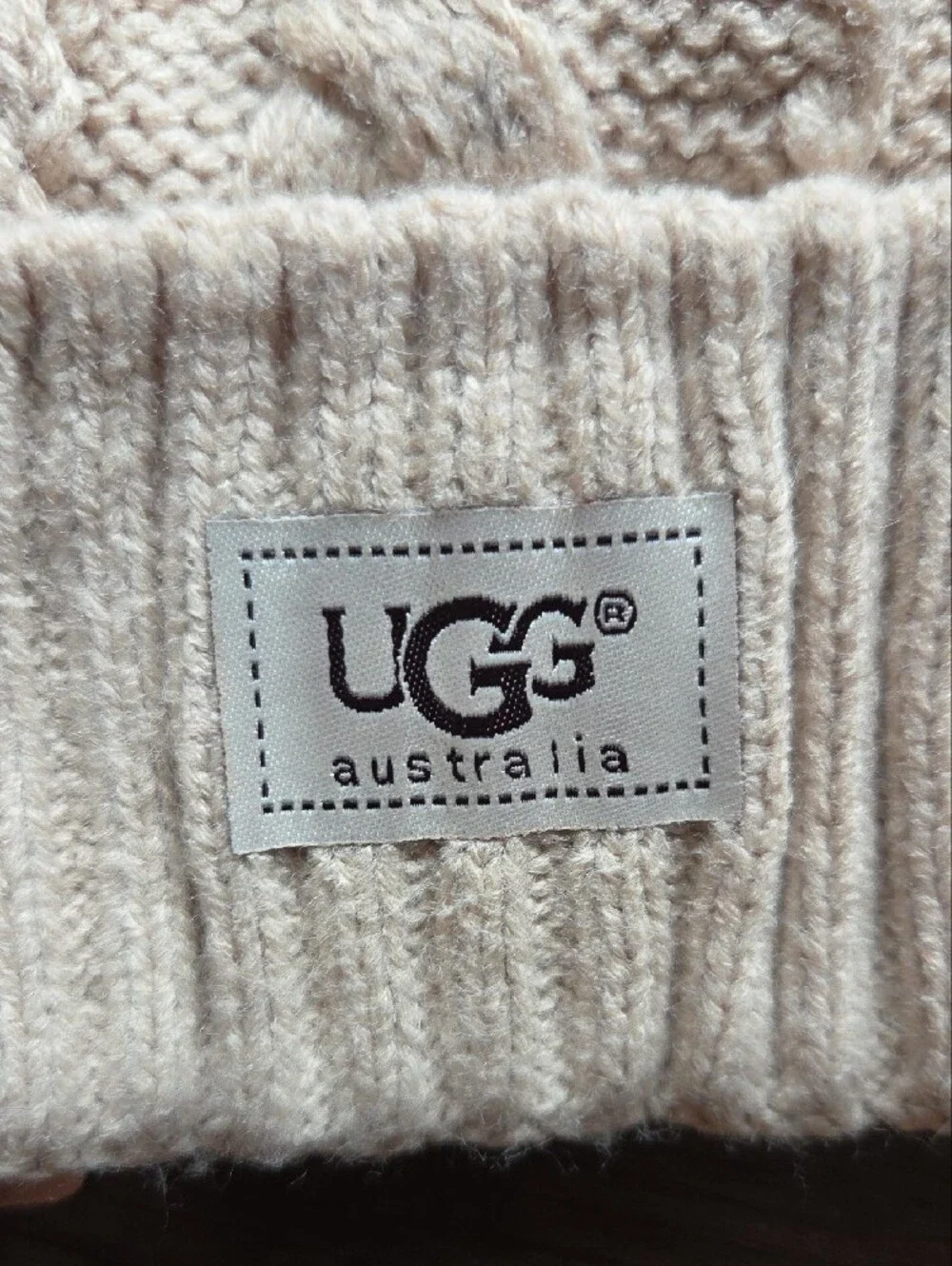 UGG Cream Cable-Knit Beanie with Pom